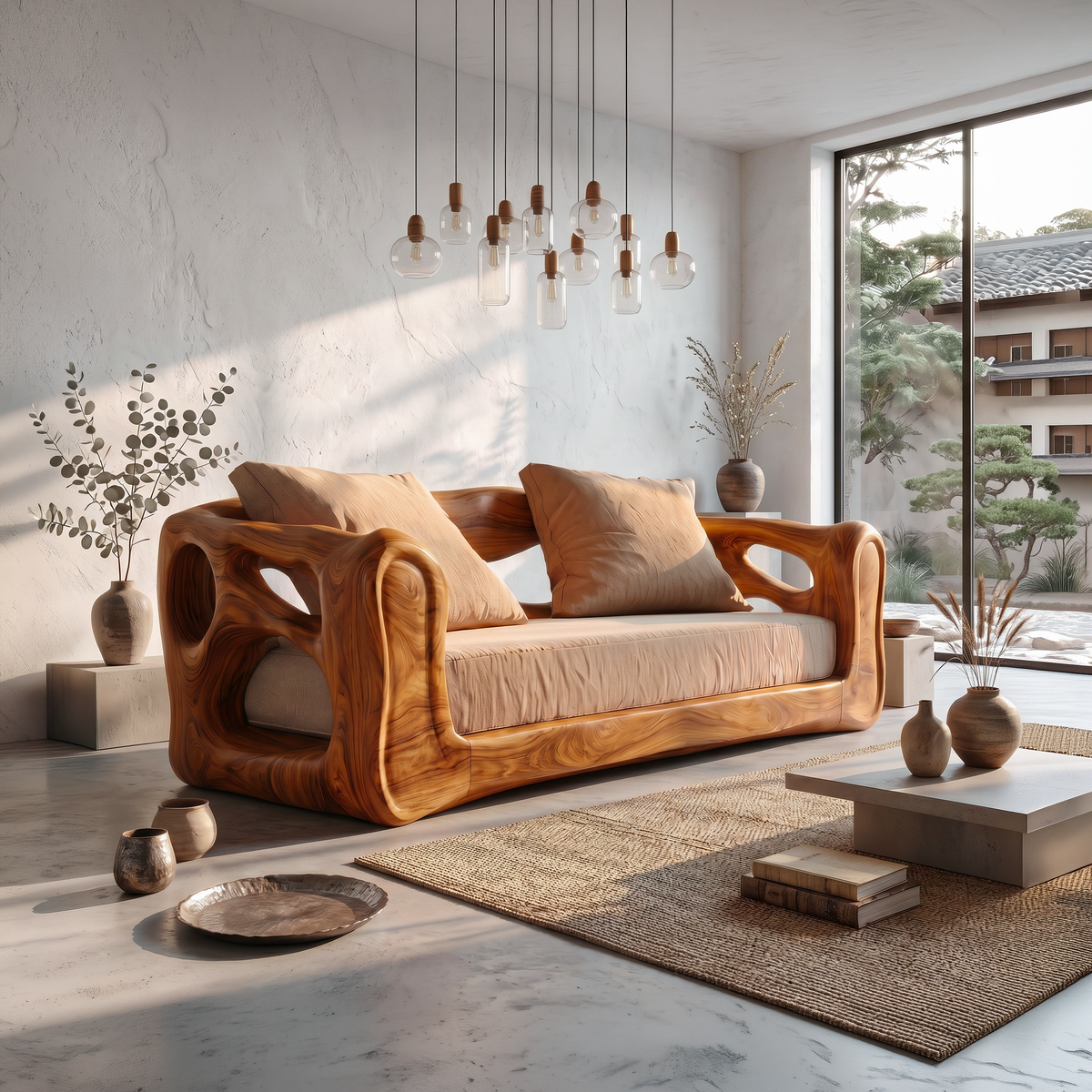 Contemporary Sofa Frame With Organic Flowing Wood Design For Living Room