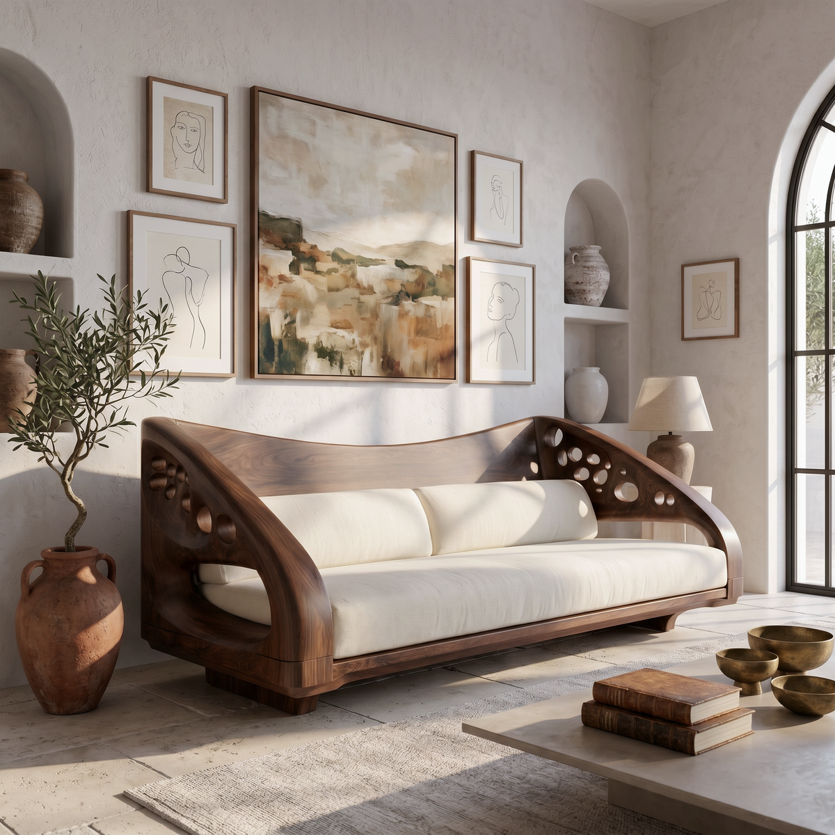 Organic Wooden Sofa Frame With Handcrafted Artistic Design