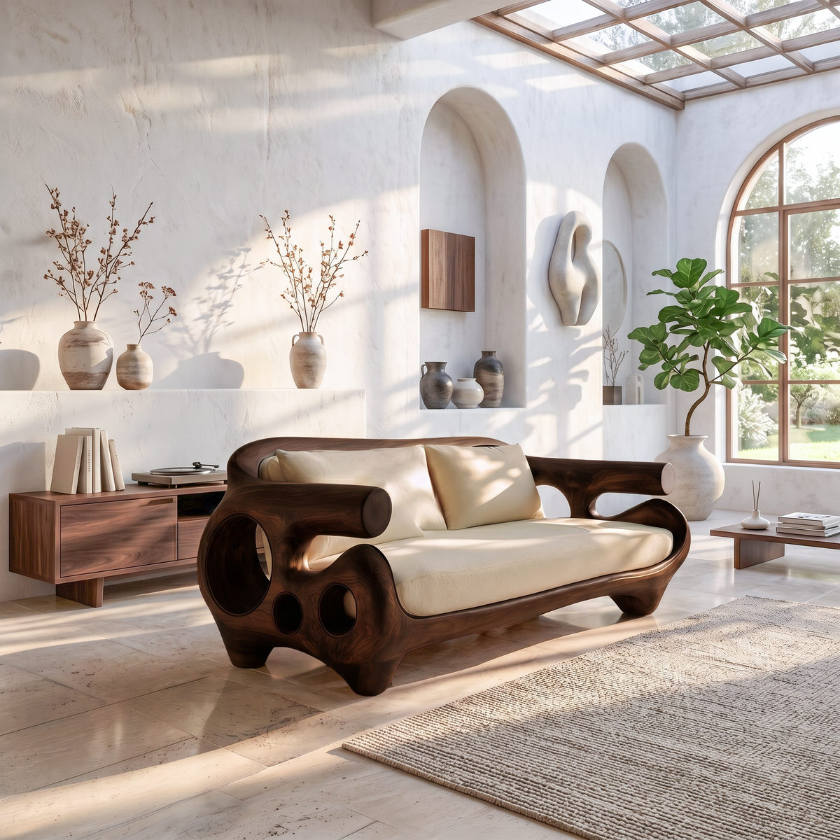 Minimalist Sofa Frame With Solid Wood Artistic Arms For Living Room