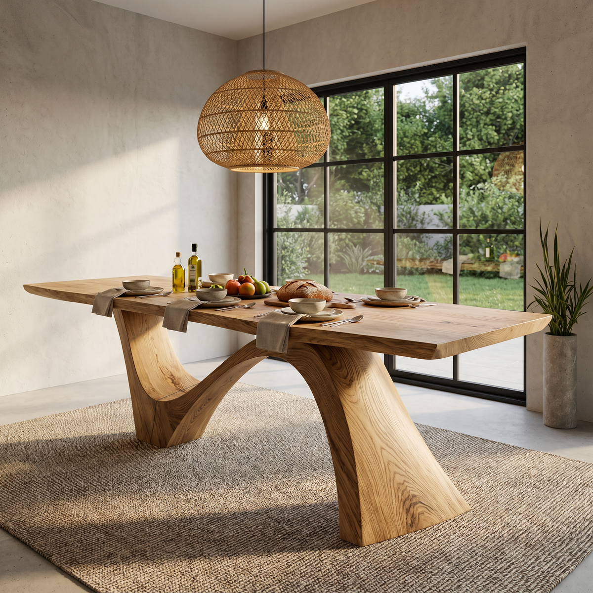 Organic Modern Dining Table With Natural Wood Base For Dining Room