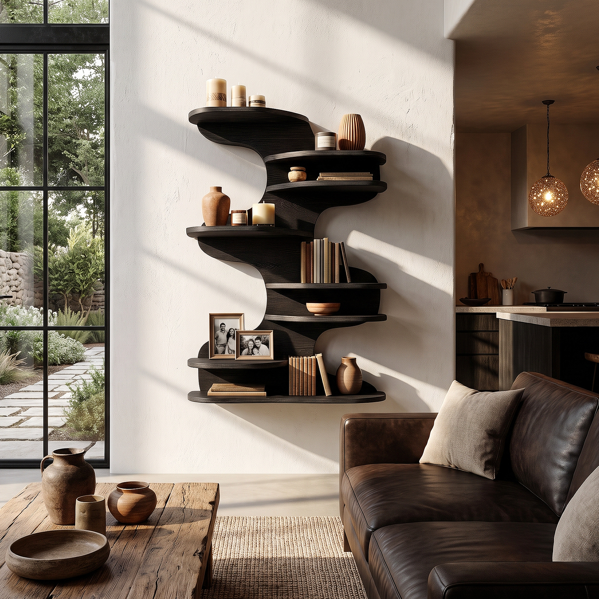 Modern Floating Shelf With Nature Inspired Tree Branch Form For Living Room