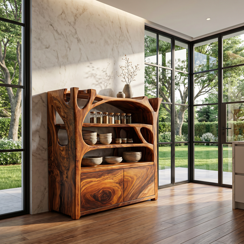 Handcrafted Shoe Cabinet Sculptural Wood Design For Entryway
