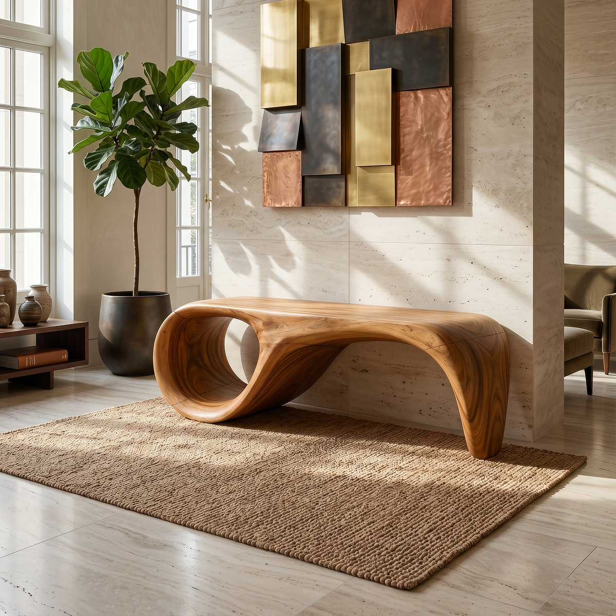 Modern Sculptural Bench Luxury Bedroom