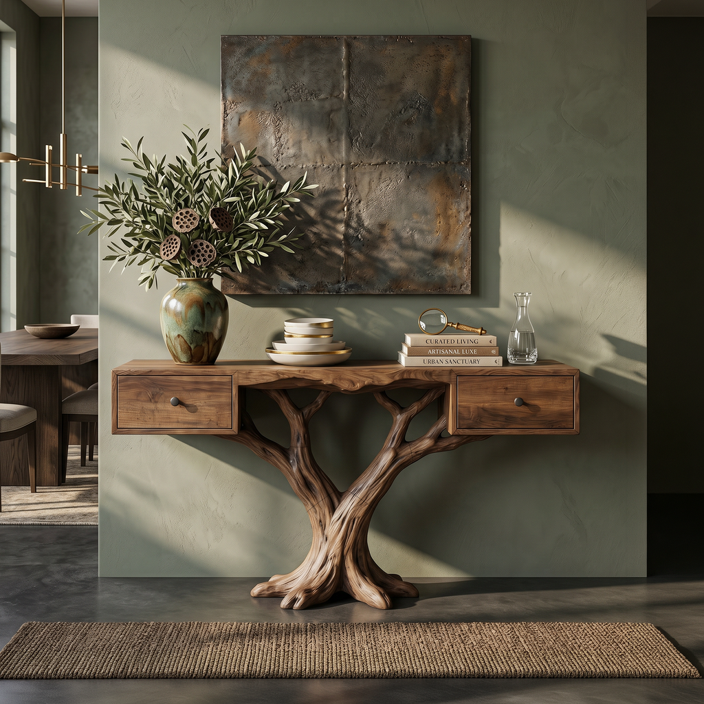 Organic Live Edge Console Table Contemporary Hallway