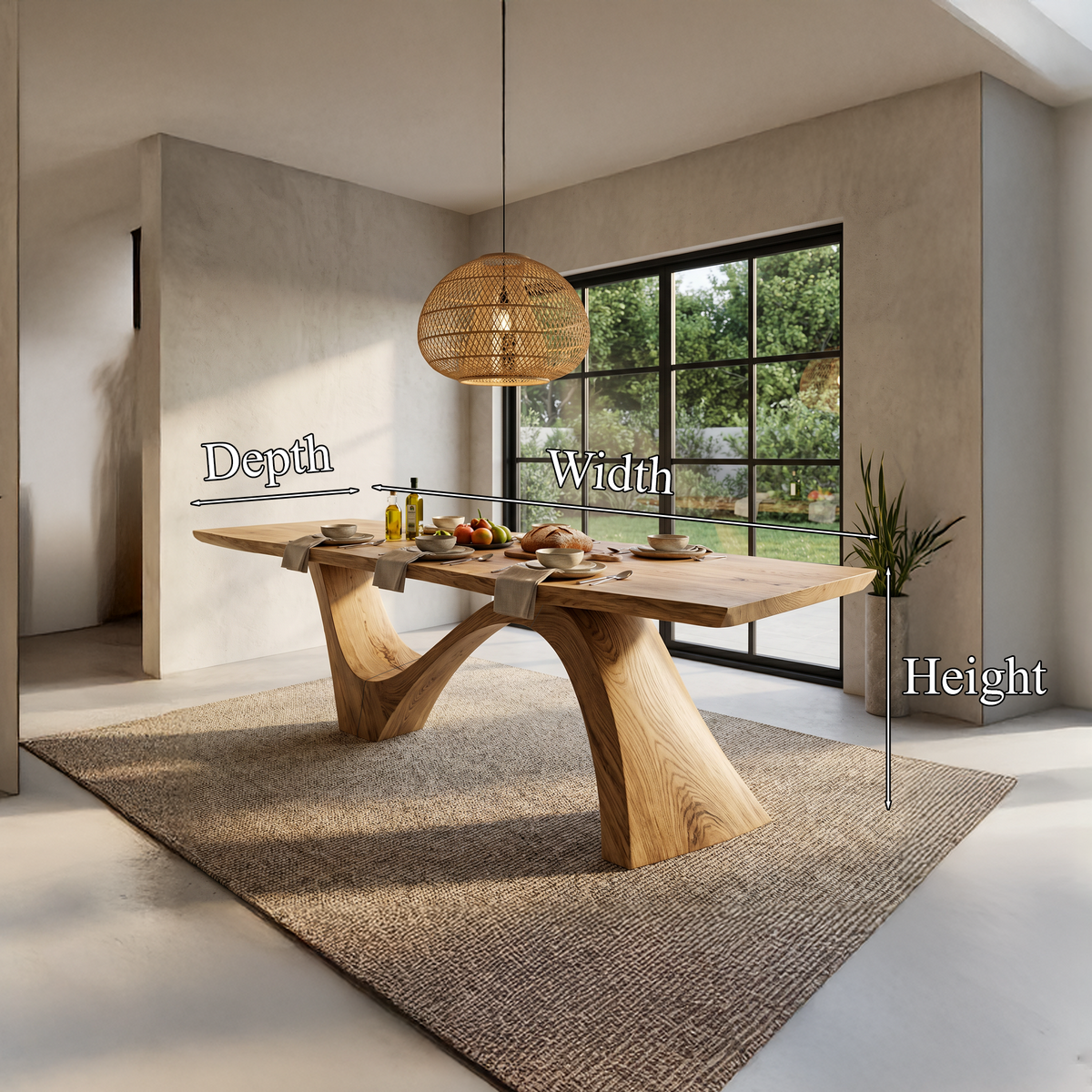 Organic Modern Dining Table With Natural Wood Base For Dining Room