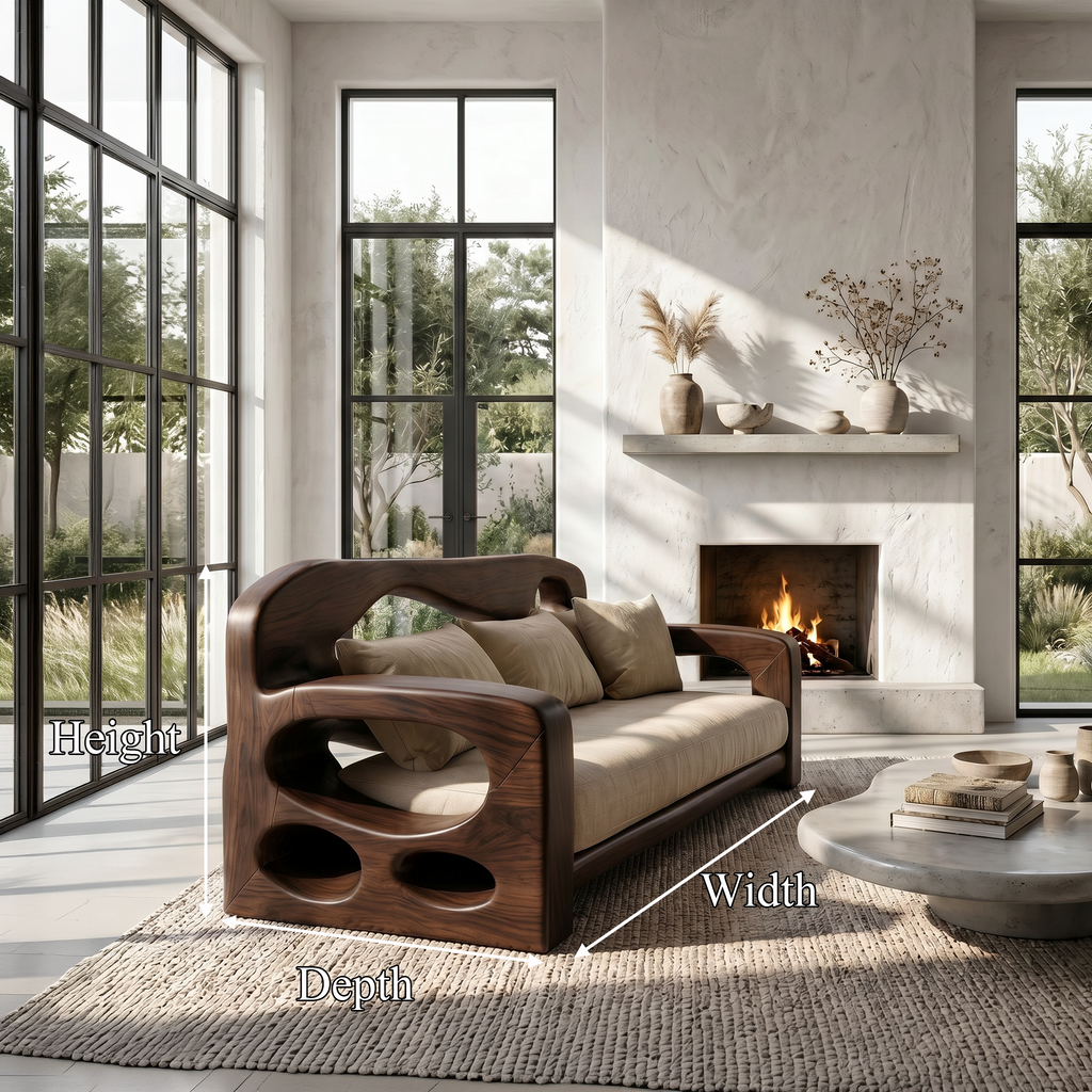 Modern Sofa Frame With Sculptural Solid Wood Armrests For Living Room