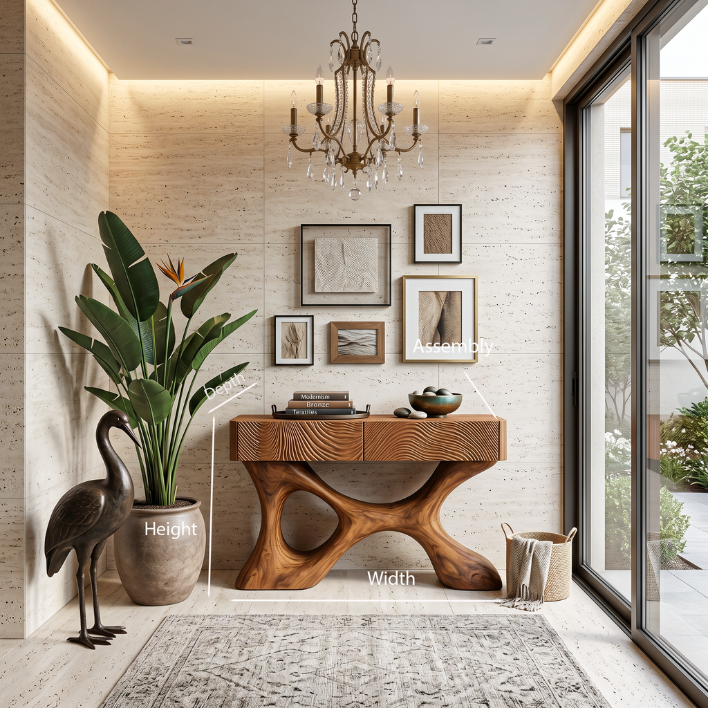 Modern Wood Console Table With Carved Drawers For Luxury Home