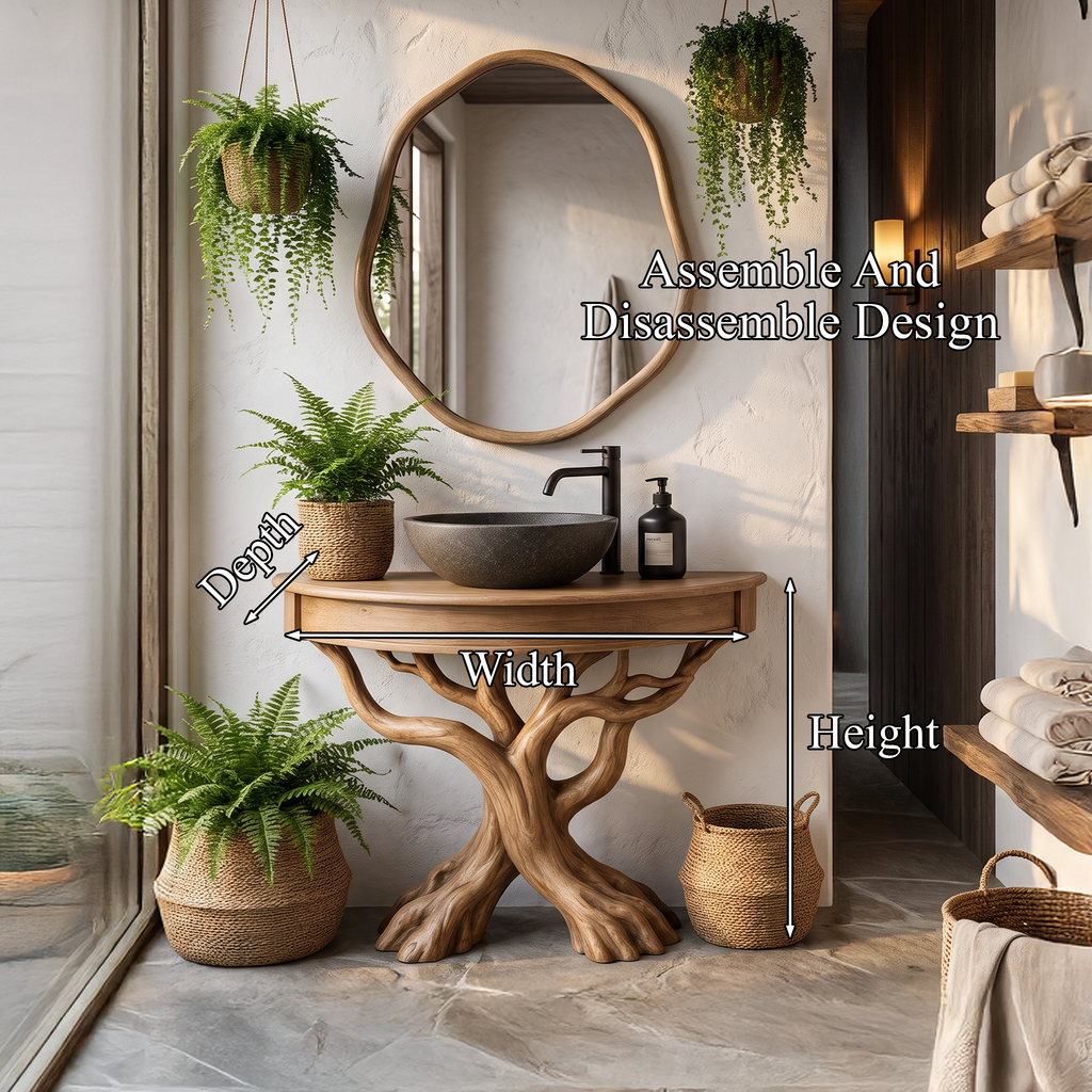 Tree Bathroom Vanity With Floating Countertop And Display Shelves For Bathroom