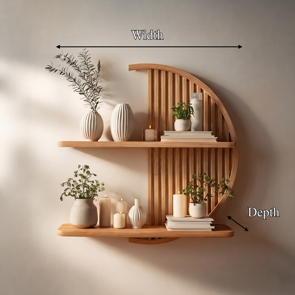 Minimalist Circle Round Floating Shelf Solid Wood For Living Room Wall Art