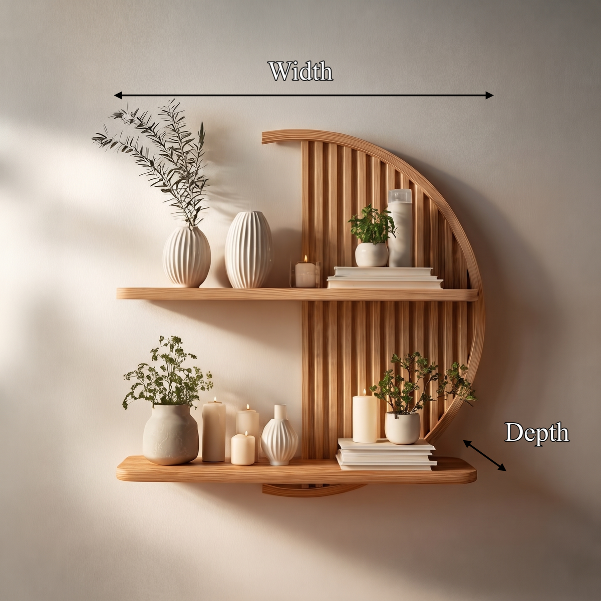 Minimalist Circle Round Floating Shelf Solid Wood For Living Room Wall Art