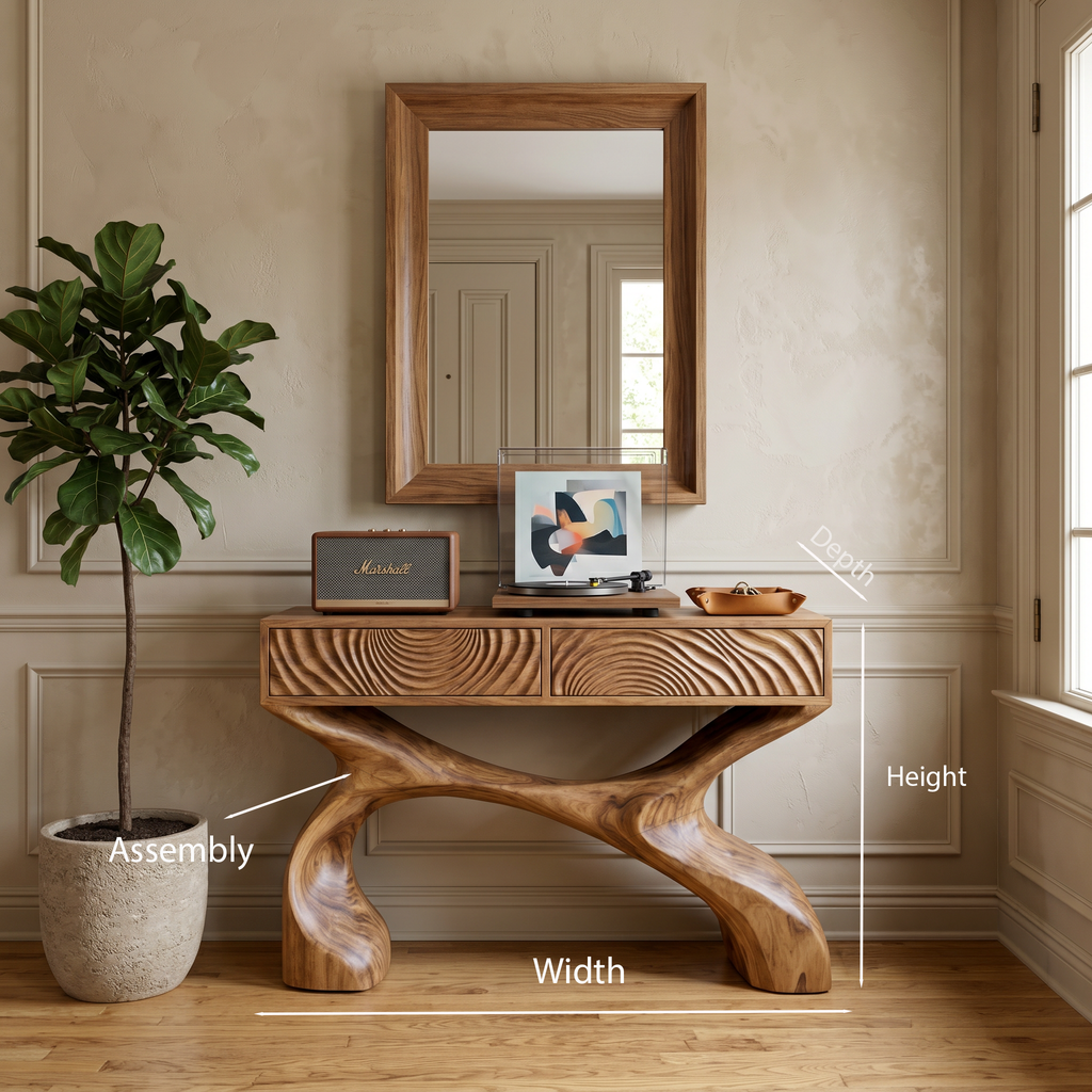Contemporary Sculptural Wood Console Table For Hallway