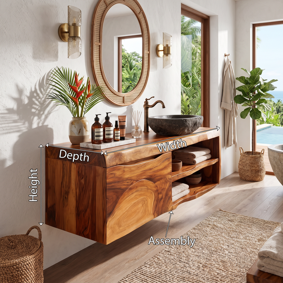 Organic Floating Bathroom Vanity Tropical Spa Retreat