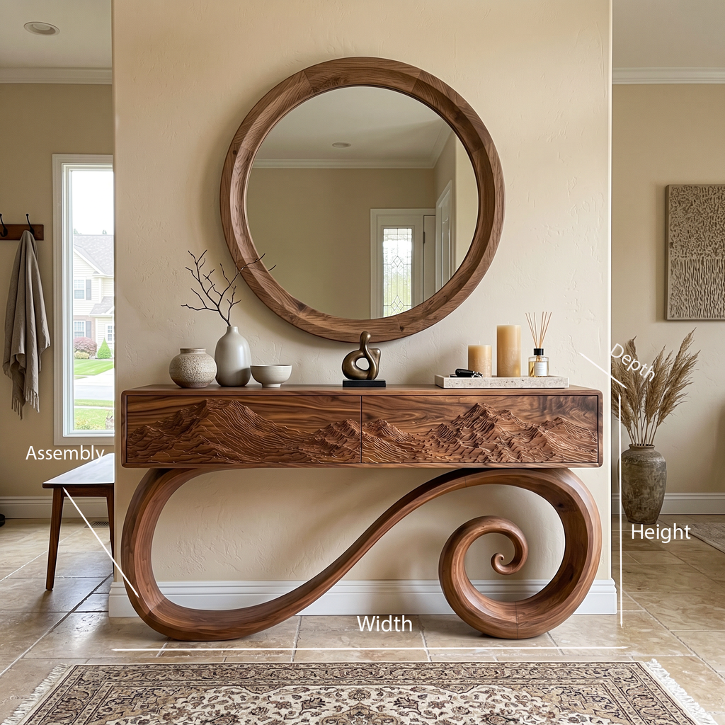 Sculptural Console Table With Spiral Base For Elegant Entryway