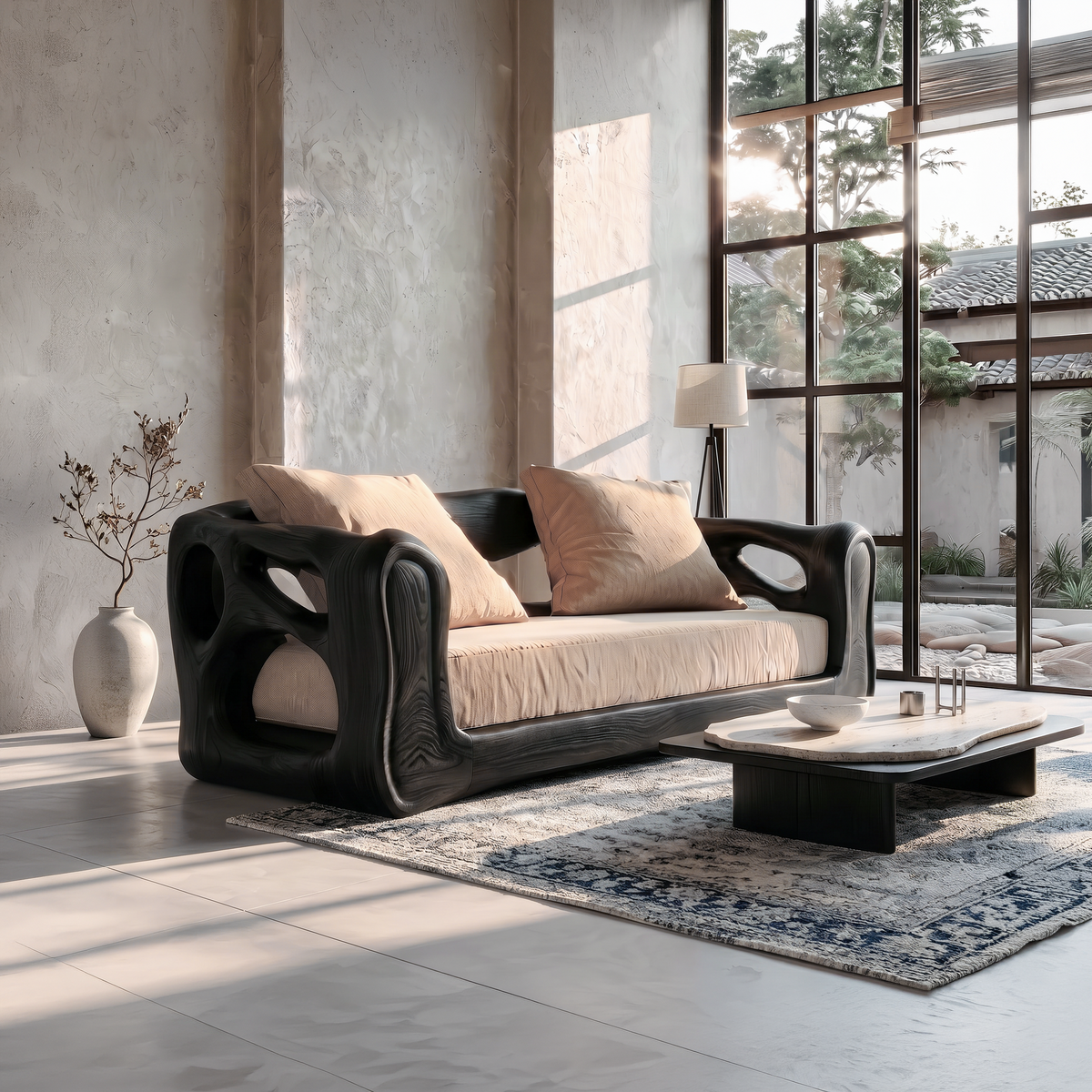 Contemporary Sofa Frame With Organic Flowing Wood Design For Living Room