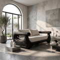 Modern Sofa With Sculptural Perforated Wood Frame For Living Room