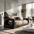 Modern Organic Sofa With Sculptural Perforated Wood Frame