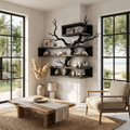 Rustic Corner Floating Shelf With Artistic Branch Shelves For Living Room