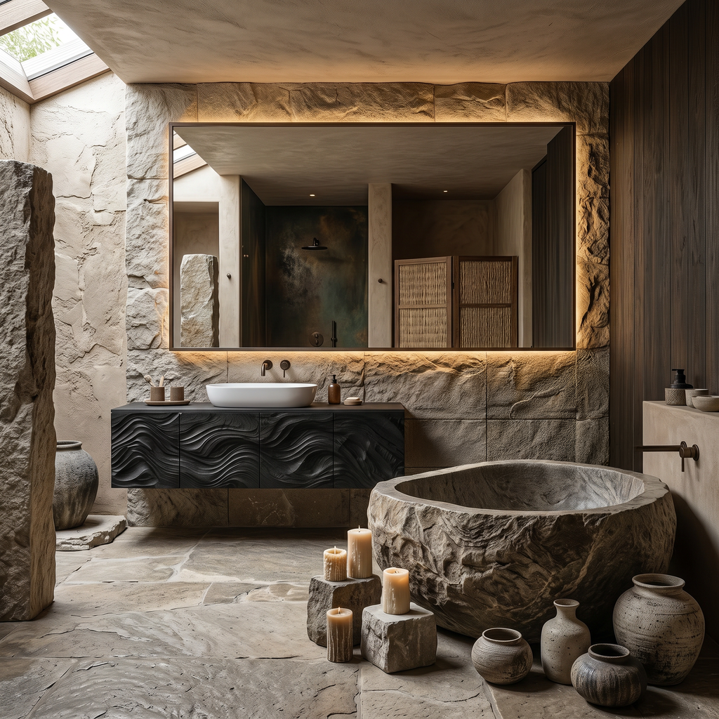 Wooden Floating Bathroom Vanity Wave Carved Cabinet For Bathroom Remodel