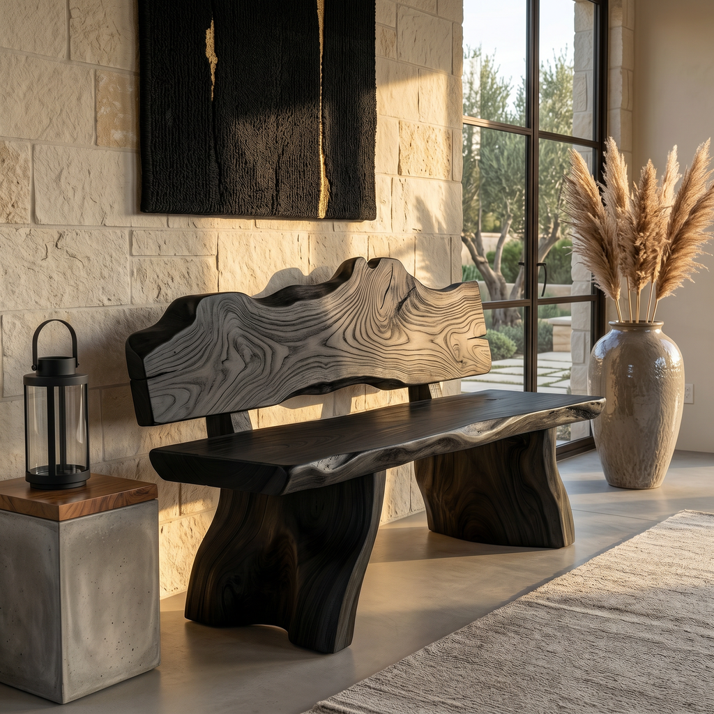 Rustic Live Edge Bench Contemporary Foyer