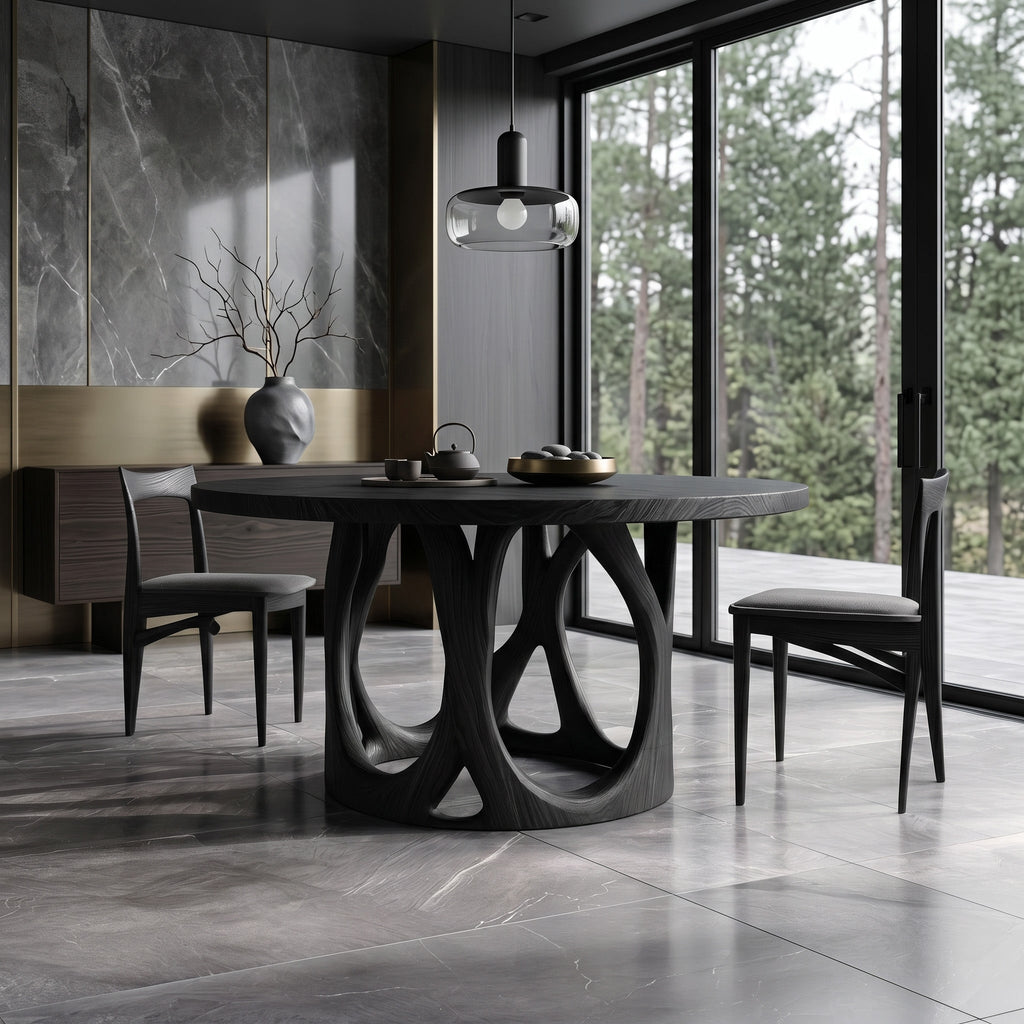Modern Round Dining Table With Carved Sculptural Leg For Kitchen