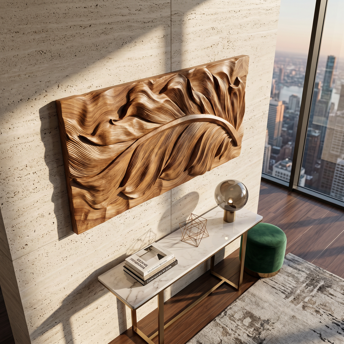 Sculptural Wall Art With Flowing Texture For Bathroom