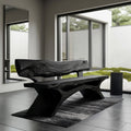 Contemporary Wooden Bench With Live Edge Backrest For Living Room