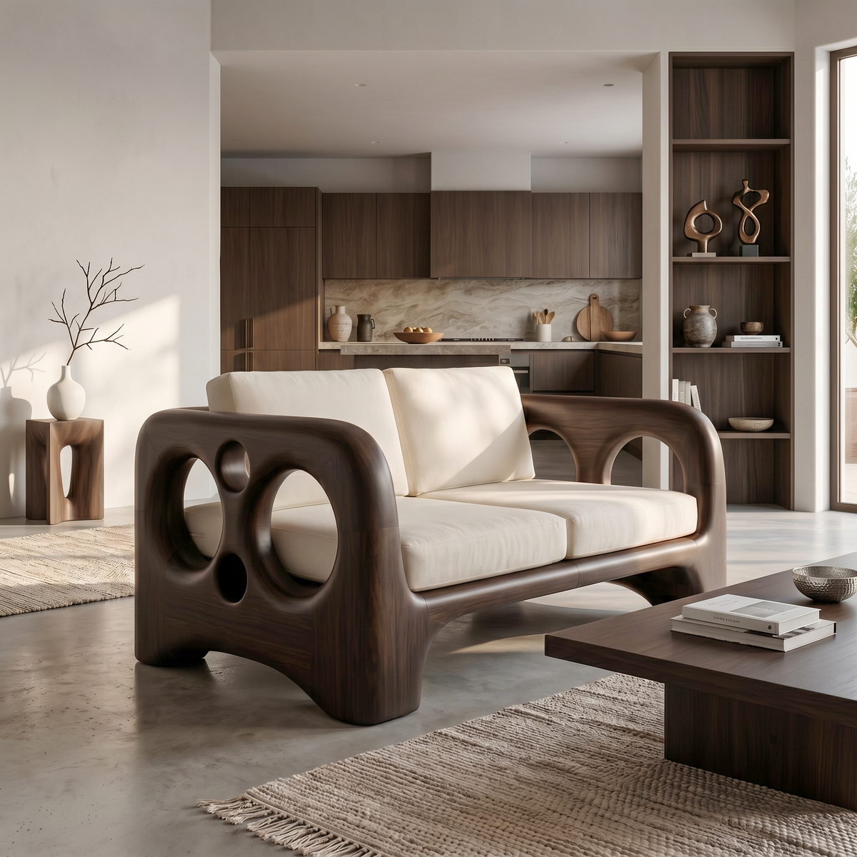 Handcrafted Sofa Frame With Organic Sculptural Arms For Living Room