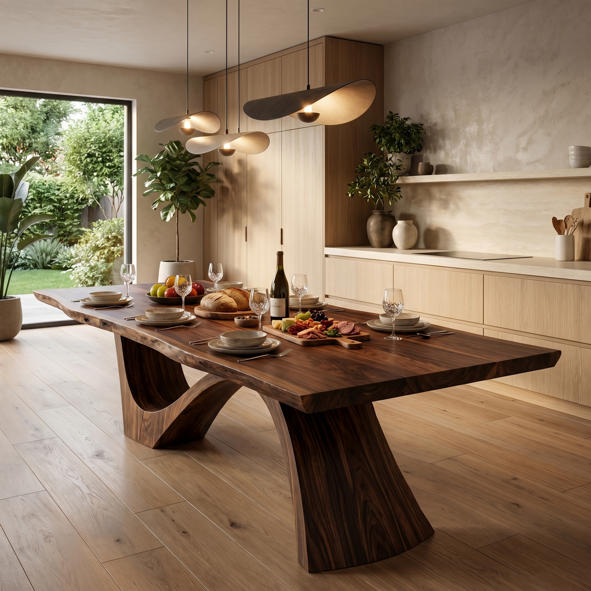 Organic Modern Dining Table With Natural Wood Base For Dining Room