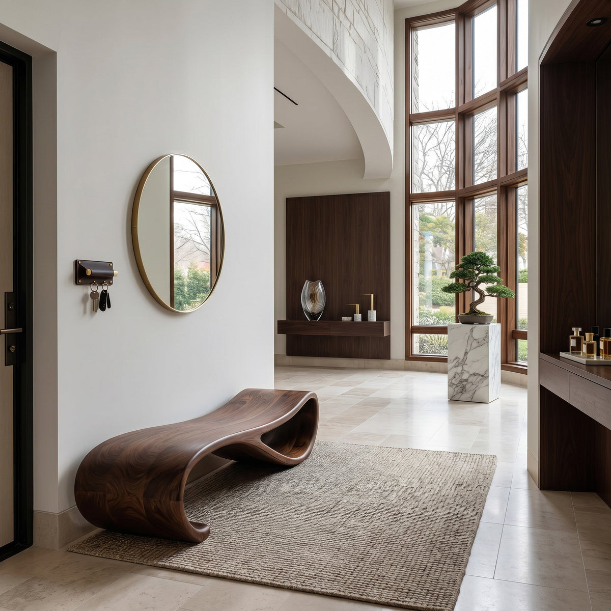 Modern Statement Bench With Soft Curved Lines For Entryway