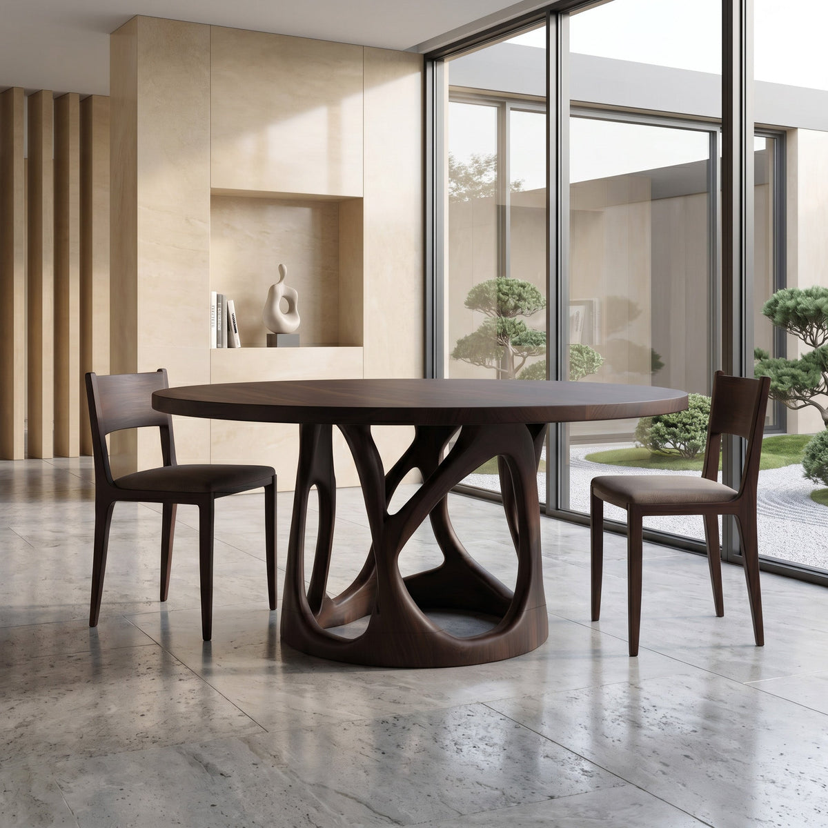 Organic Round Dining Table With Sculptural Leg For Dining Room