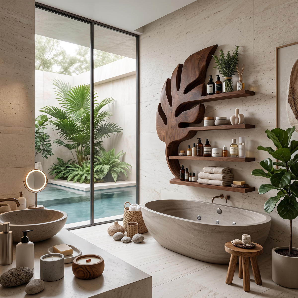 Modern Wooden Leaf Bathroom Shelf For Bathroom Interior