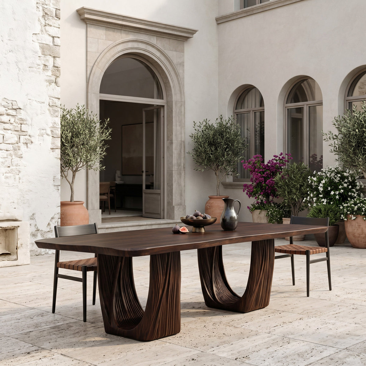 Organic Fluted Pedestal Dining Table For Contemporary Dining Room