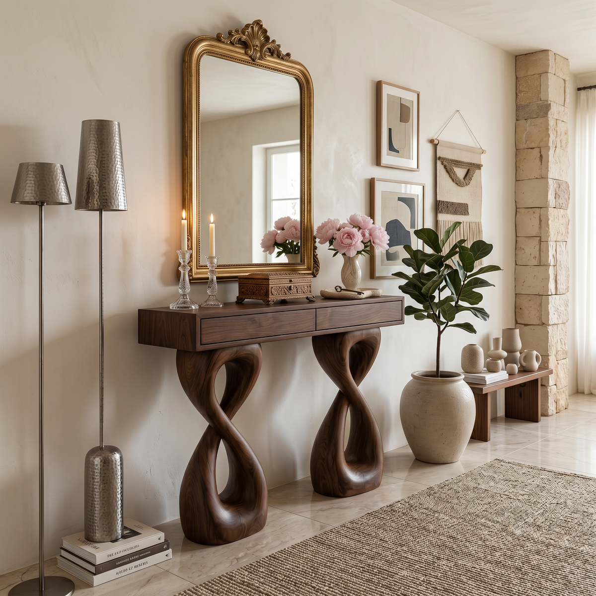Wooden Console Table With Two-Figure-8 Base For Modern Interior