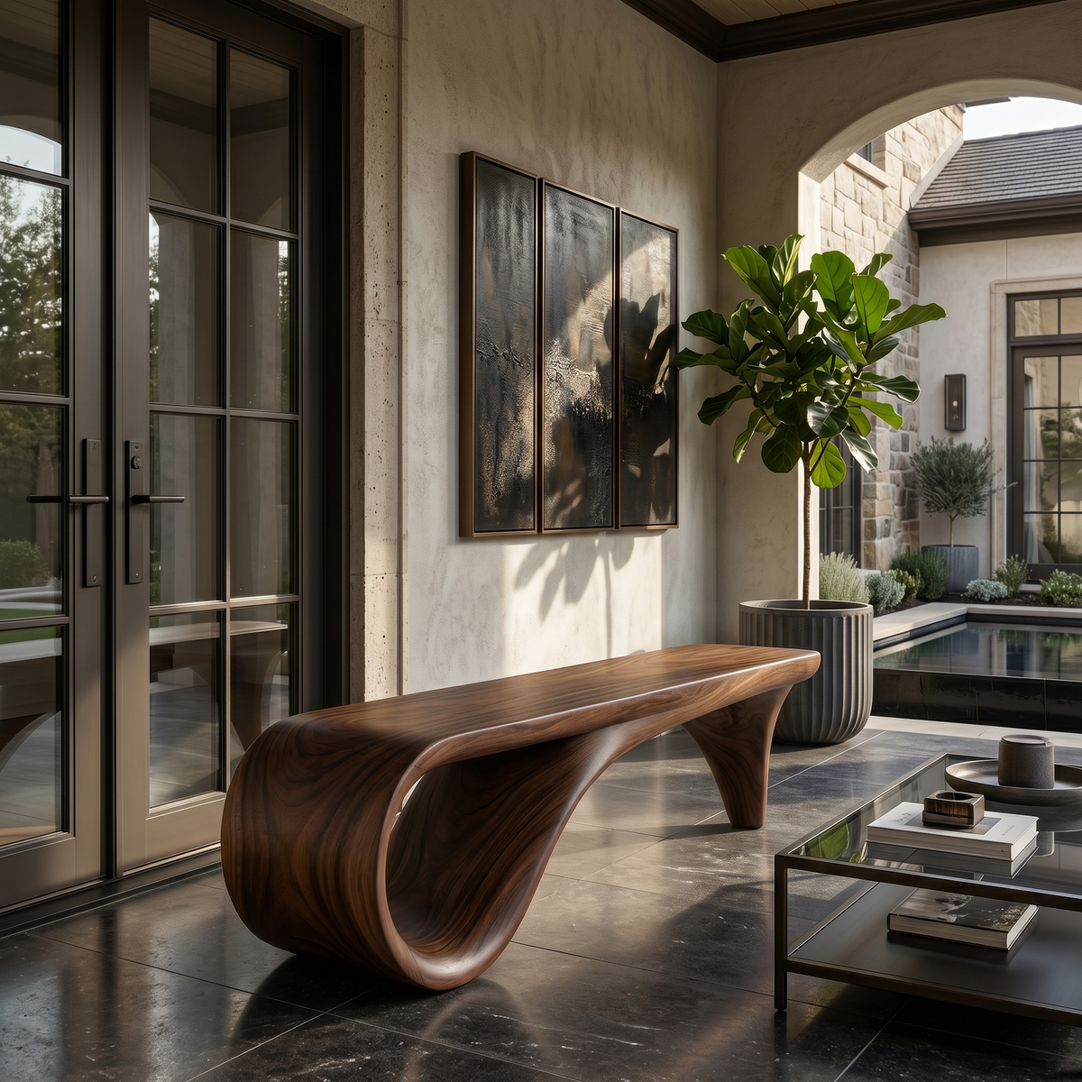 Live Edge Wooden Bench Rustic Interior