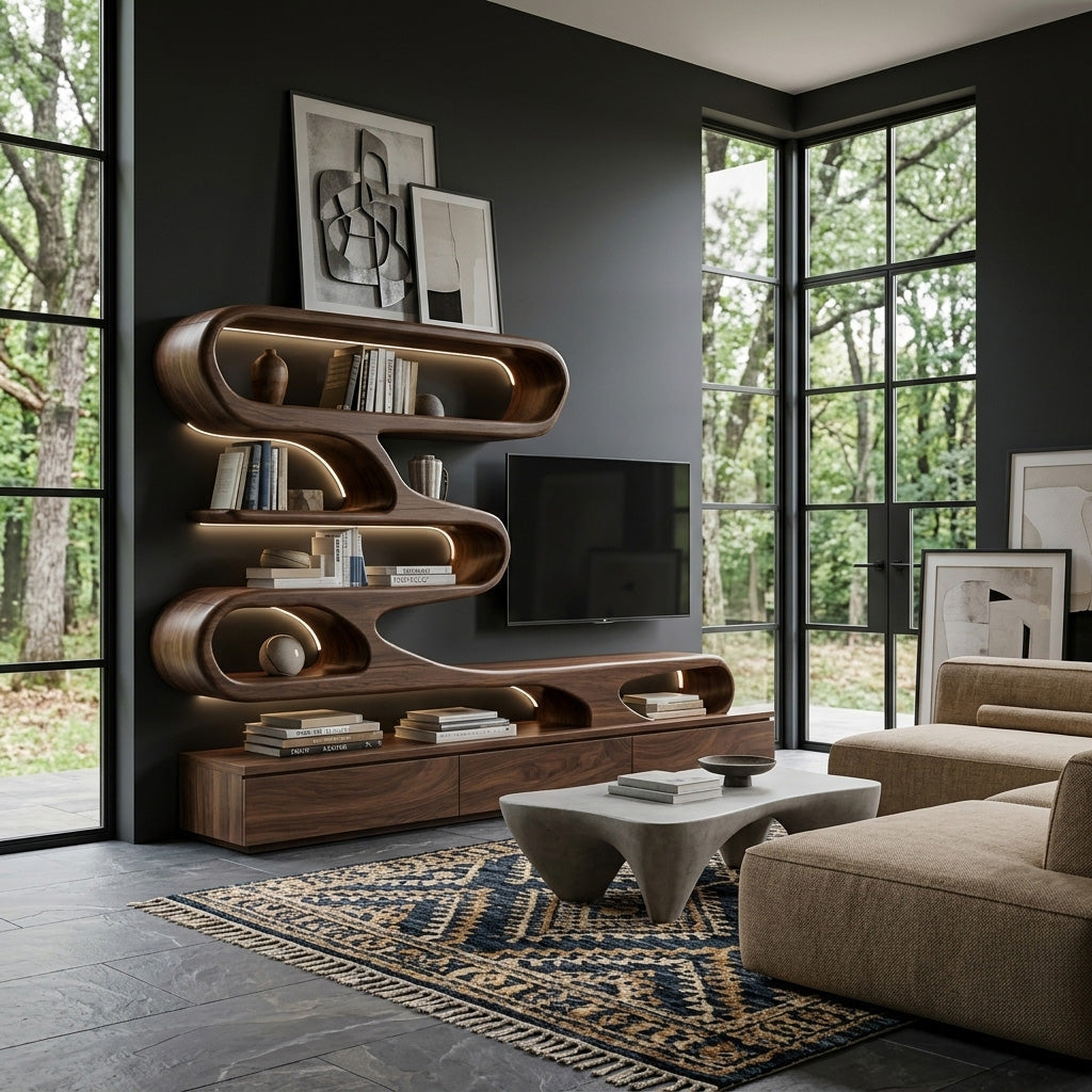 Modern Organic Wall TV Shelf System For Living Room