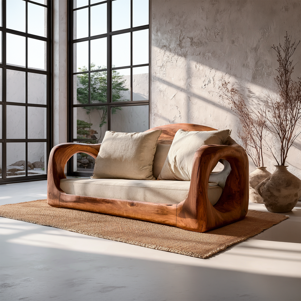 Rustic Sofa Frame With Organic Loop Wood Design For Living Room