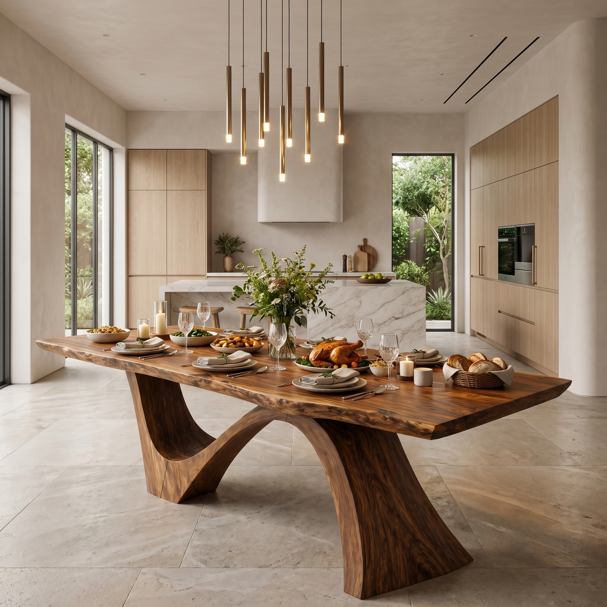 Organic Modern Dining Table With Natural Wood Base For Dining Room
