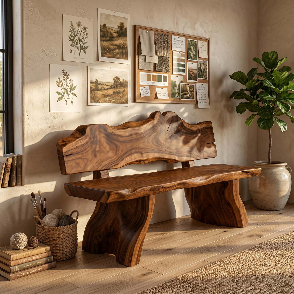 Rustic Live Edge Bench Contemporary Foyer