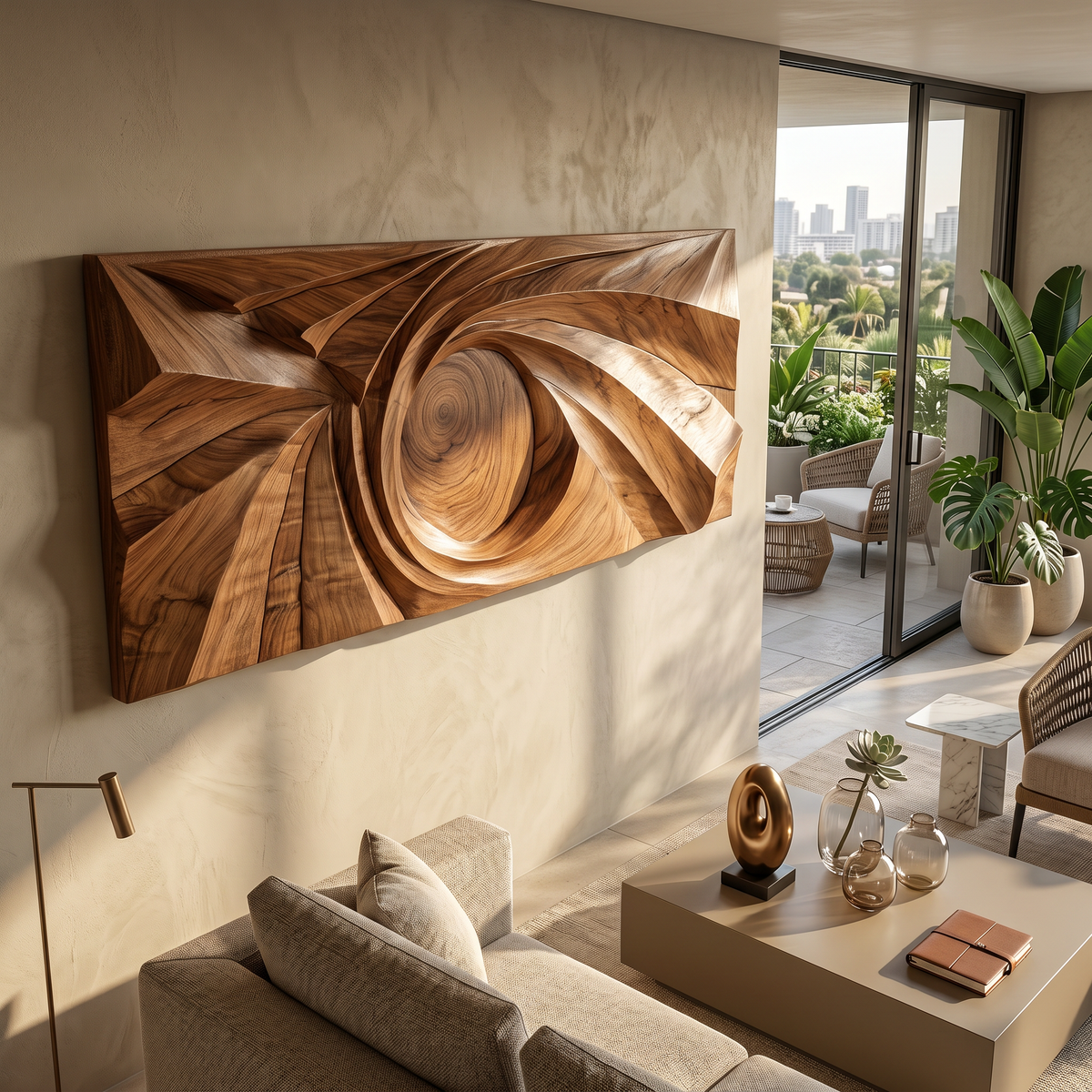 Contemporary Wall Sculpture With Geometric Carving For Entryway