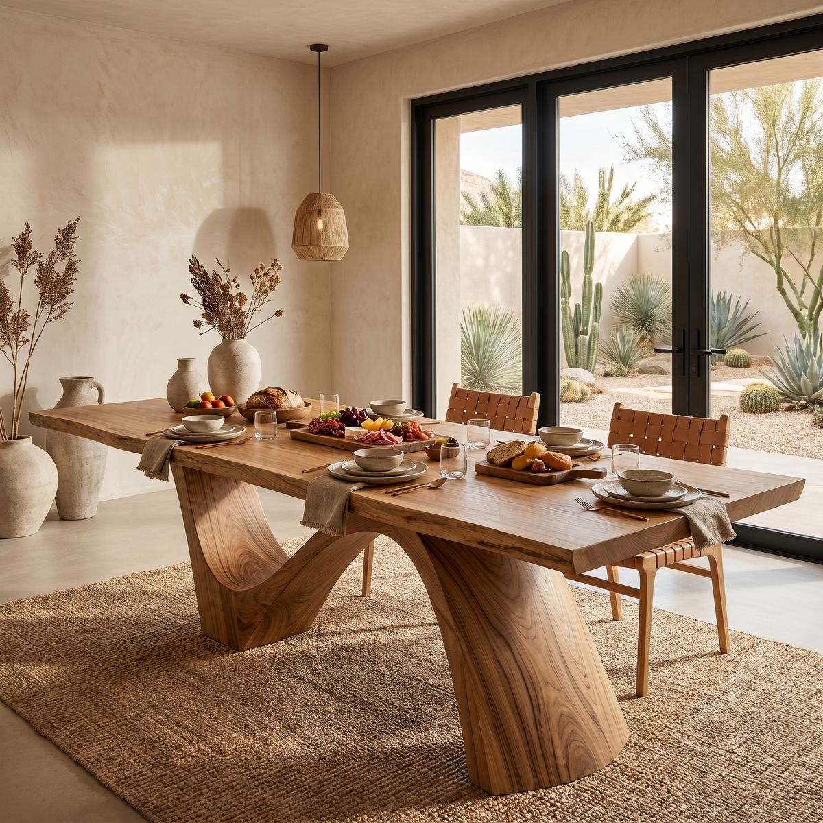 Organic Modern Dining Table With Natural Wood Base For Dining Room
