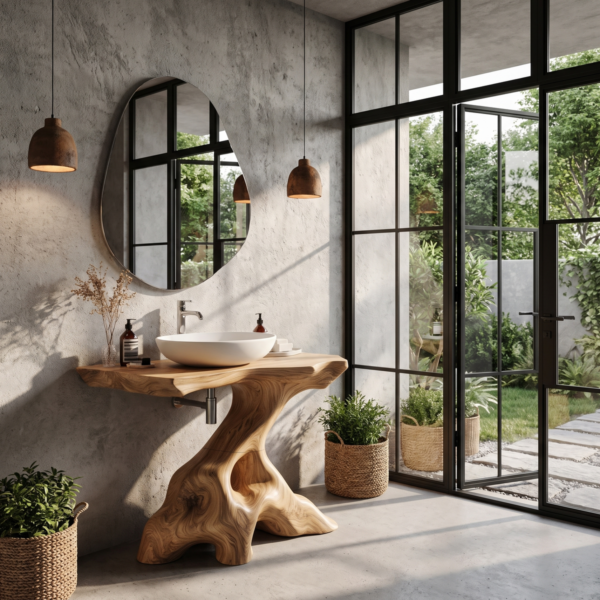 Statement Bathroom Vanity With Nature Inspired Tree Design For Powder Room