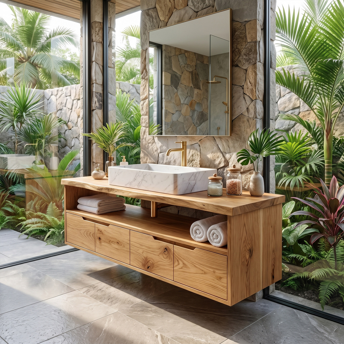 Mediterranean Floating Bathroom Cabinet Villa Bathroom