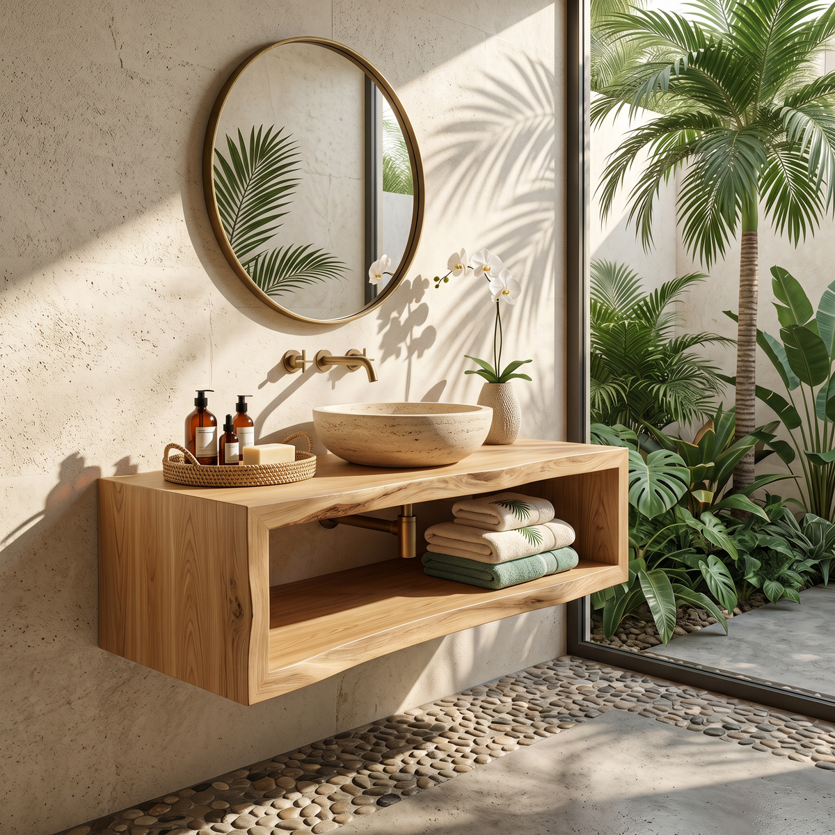 Contemporary Wood Bathroom Cabinet Tropical Villa