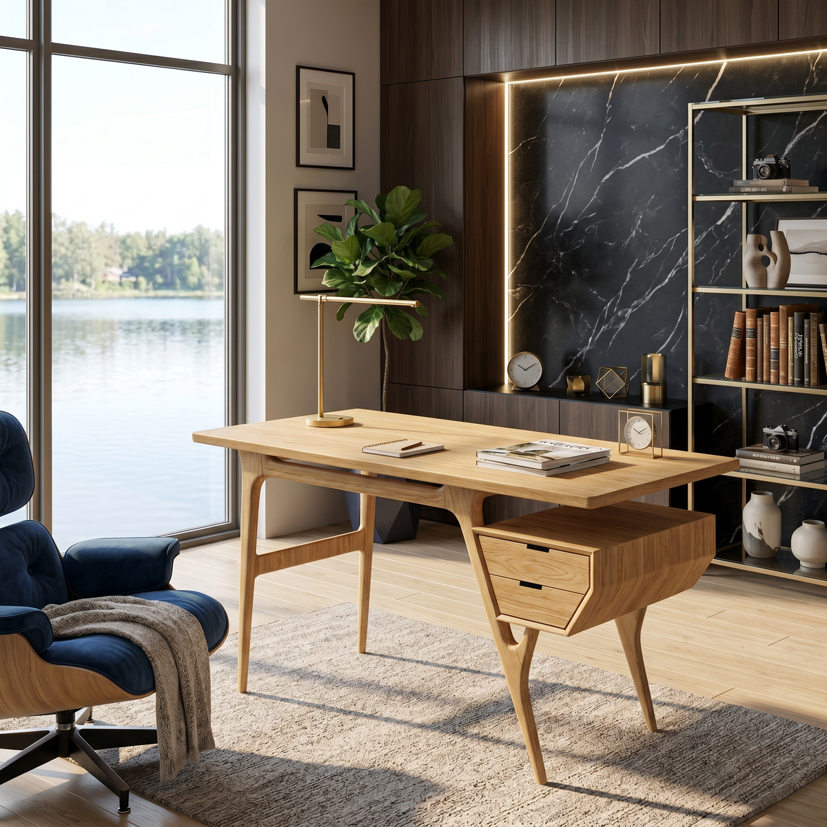 Mid Century Wooden Desk For Creative Studio Workspace