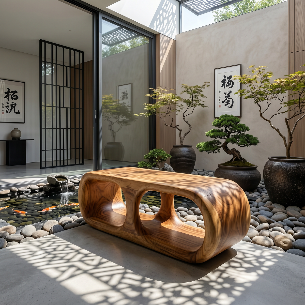 Japandi Wooden Bench Serene Entryway