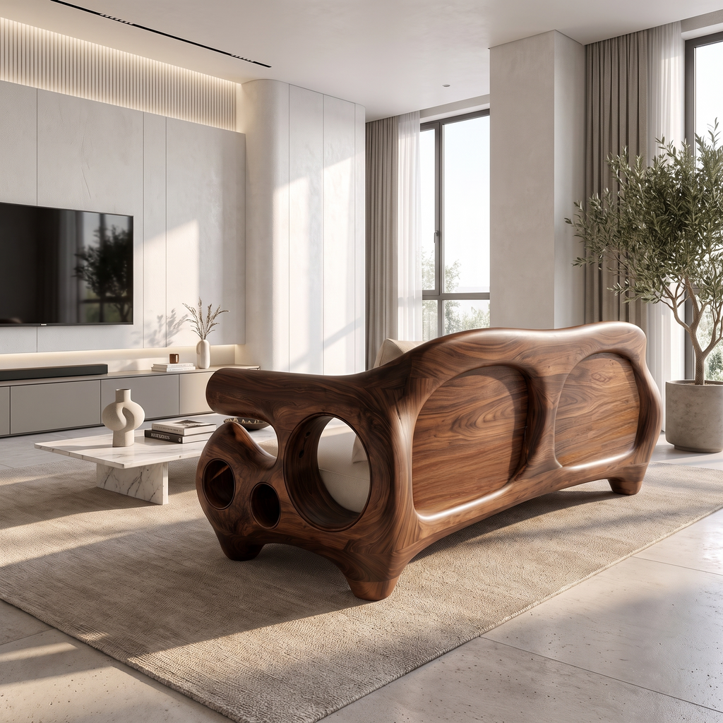 Minimalist Sofa Frame With Solid Wood Artistic Arms For Living Room