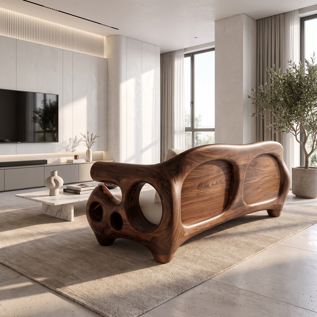 Minimalist Sofa Frame With Solid Wood Artistic Arms For Living Room