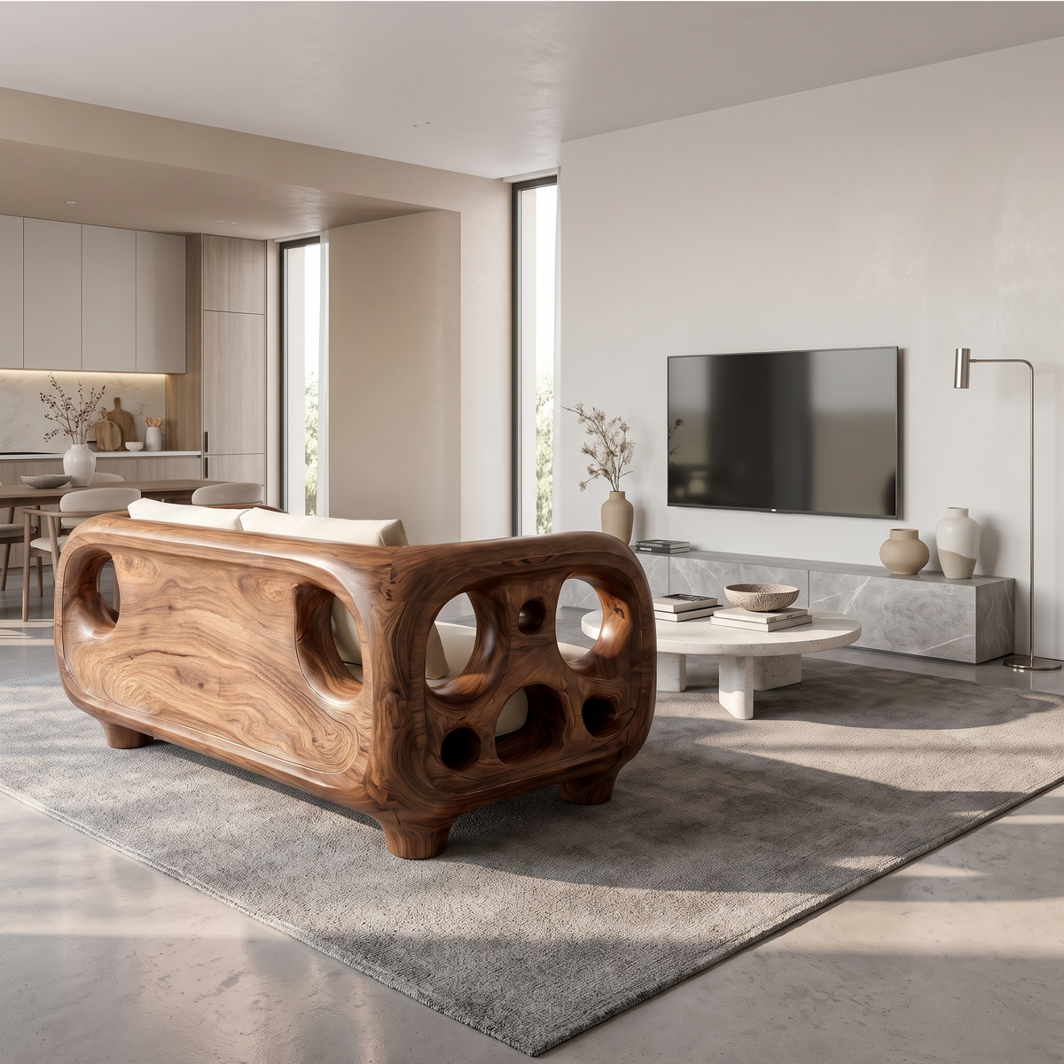 Modern Accent Sofa Frame With Rounded Wooden Arms For Living Room
