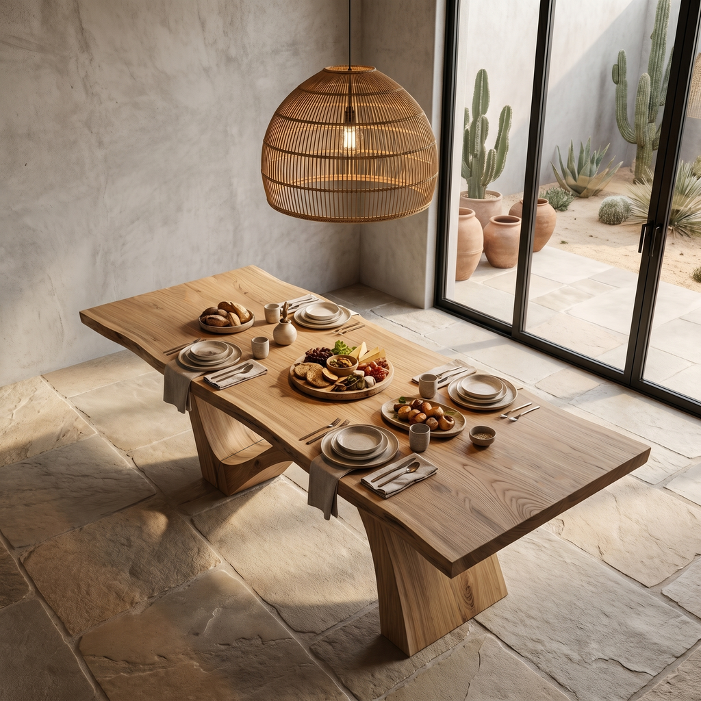 Organic Modern Dining Table With Natural Wood Base For Dining Room