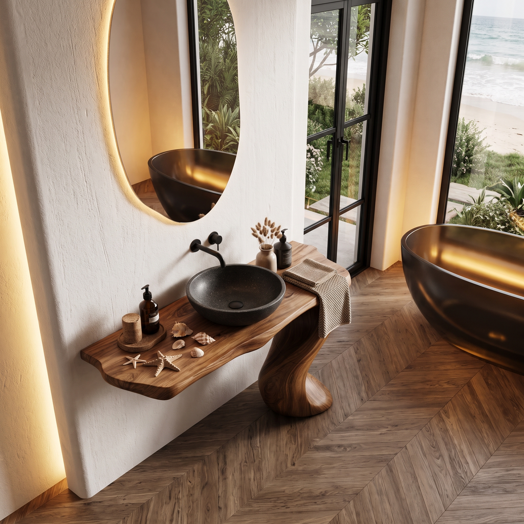 Organic Modern Bathroom Vanity With Tree Root Inspired Design For Powder Room